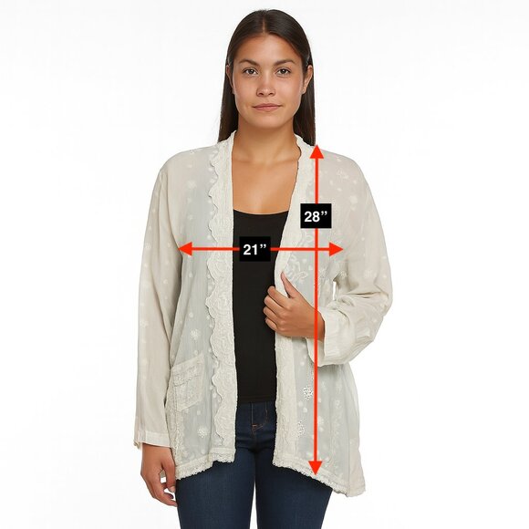 Johnny Was White Embroidered Cardigan Kimono Size Medium - Picture 2 of 7